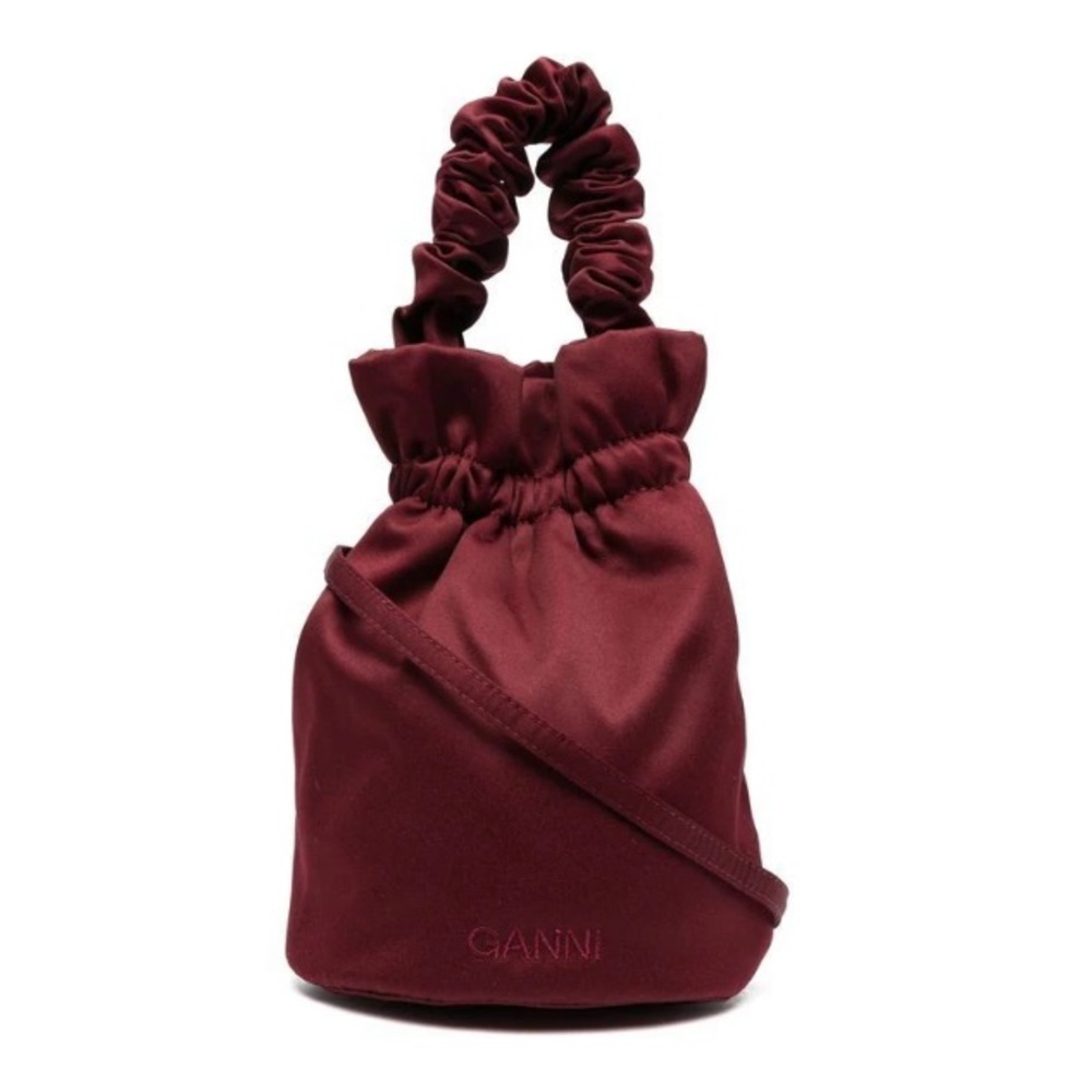 NWT Ganni Occasion Ruched Top Handle Bag in Burgundy
